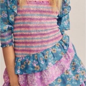 Floral Tiered Skirt - Pink and Blue